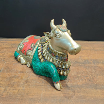 Brass Nandi Idol Stone Work For Showpiece Decor 19 Inch by vendor-unknown - Spiritual (View 4)