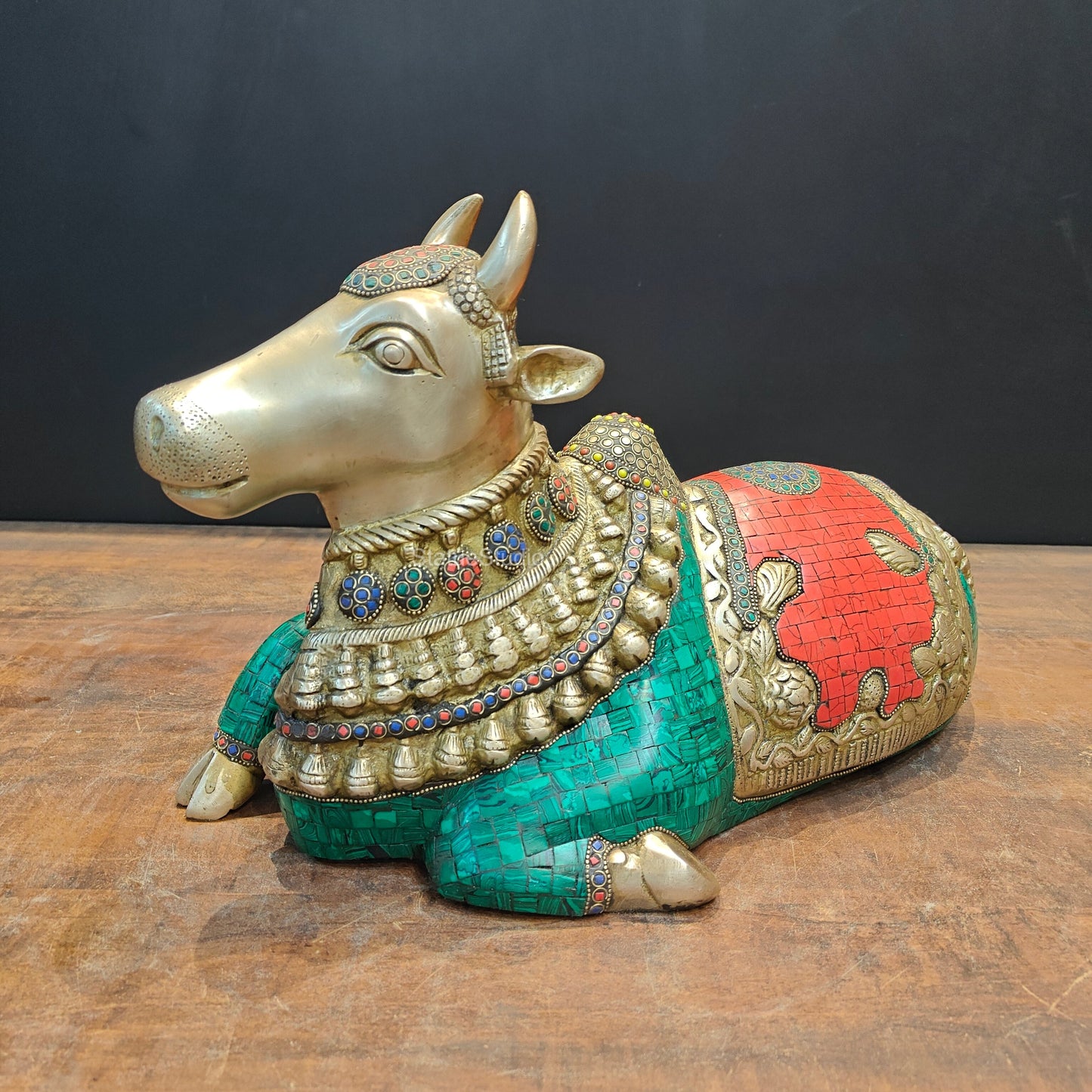 Brass Nandi Idol Stone Work For Showpiece Decor 19 Inch