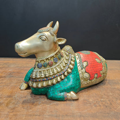 Brass Nandi Idol Stone Work For Showpiece Decor 19 Inch by vendor-unknown - Spiritual (View 5)