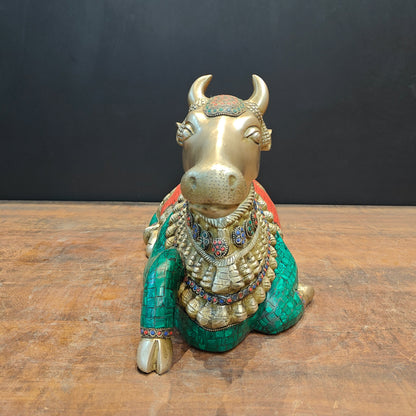 Brass Nandi Idol Stone Work For Showpiece Decor 19 Inch by vendor-unknown - Spiritual (View 6)
