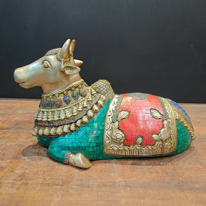 Brass Nandi Idol Stone Work For Showpiece Decor 19 Inch by vendor-unknown - Spiritual (View 7)