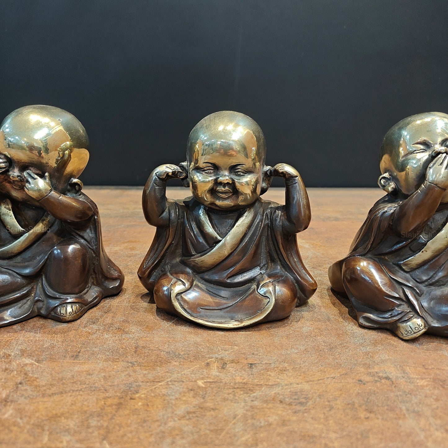 Brass Monks Baby Buddha Statues Set of 3 Wise Figurines 5 Inch
