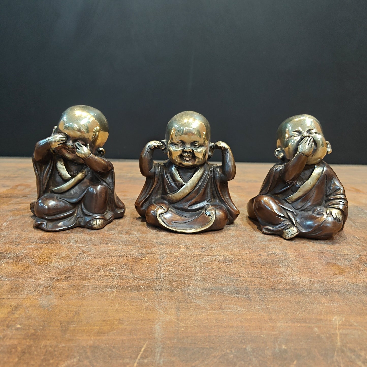 Brass Monks Baby Buddha Statues Set of 3 Wise Figurines 5 Inch