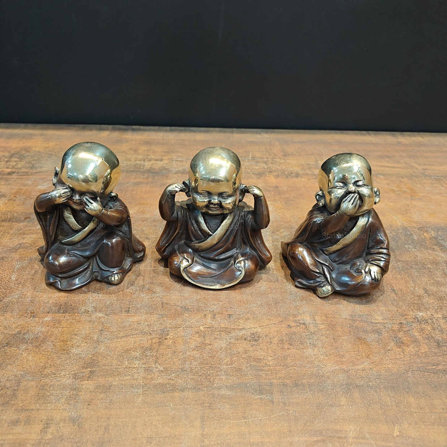 Brass Monks Baby Buddha Statues Set of 3 Wise Figurines 5 Inch