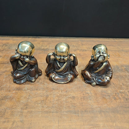 Brass Monks Baby Buddha Statues Set of 3 Wise Figurines 5 Inch by vendor-unknown - Decor (View 5)