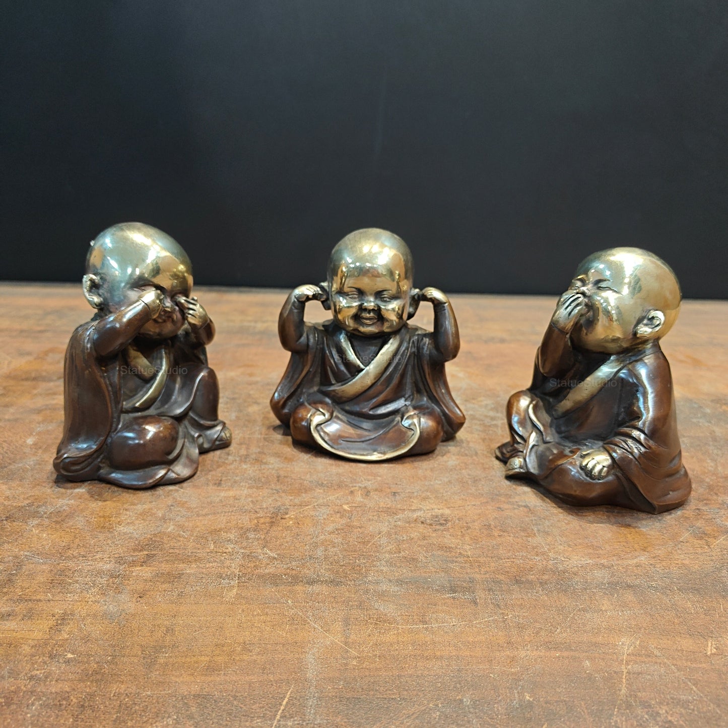 Brass Monks Baby Buddha Statues Set of 3 Wise Figurines 5 Inch