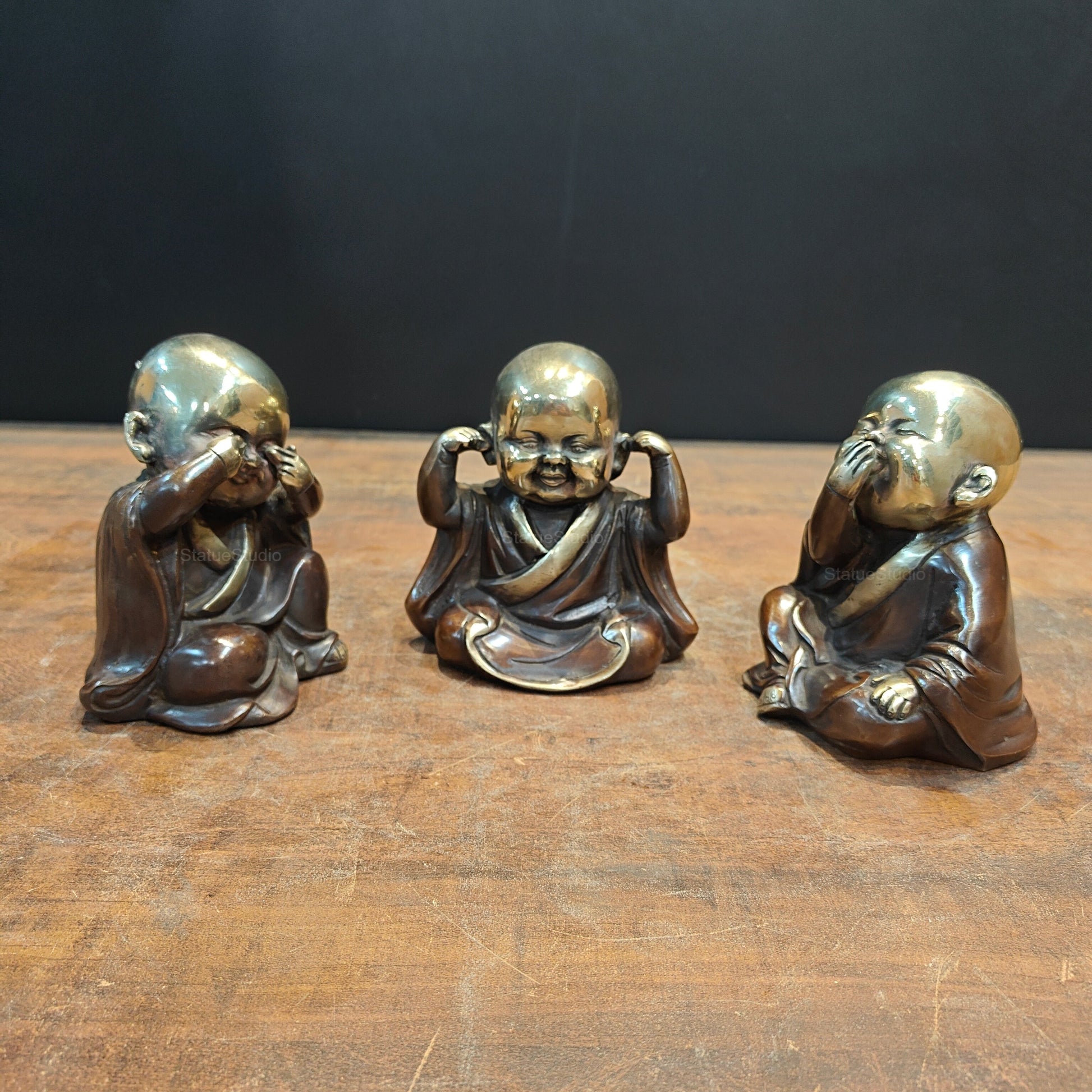 Brass Monks Baby Buddha Statues Set of 3 Wise Figurines 5 Inch - Image 6