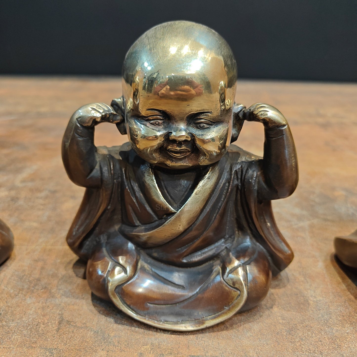 Brass Monks Baby Buddha Statues Set of 3 Wise Figurines 5 Inch