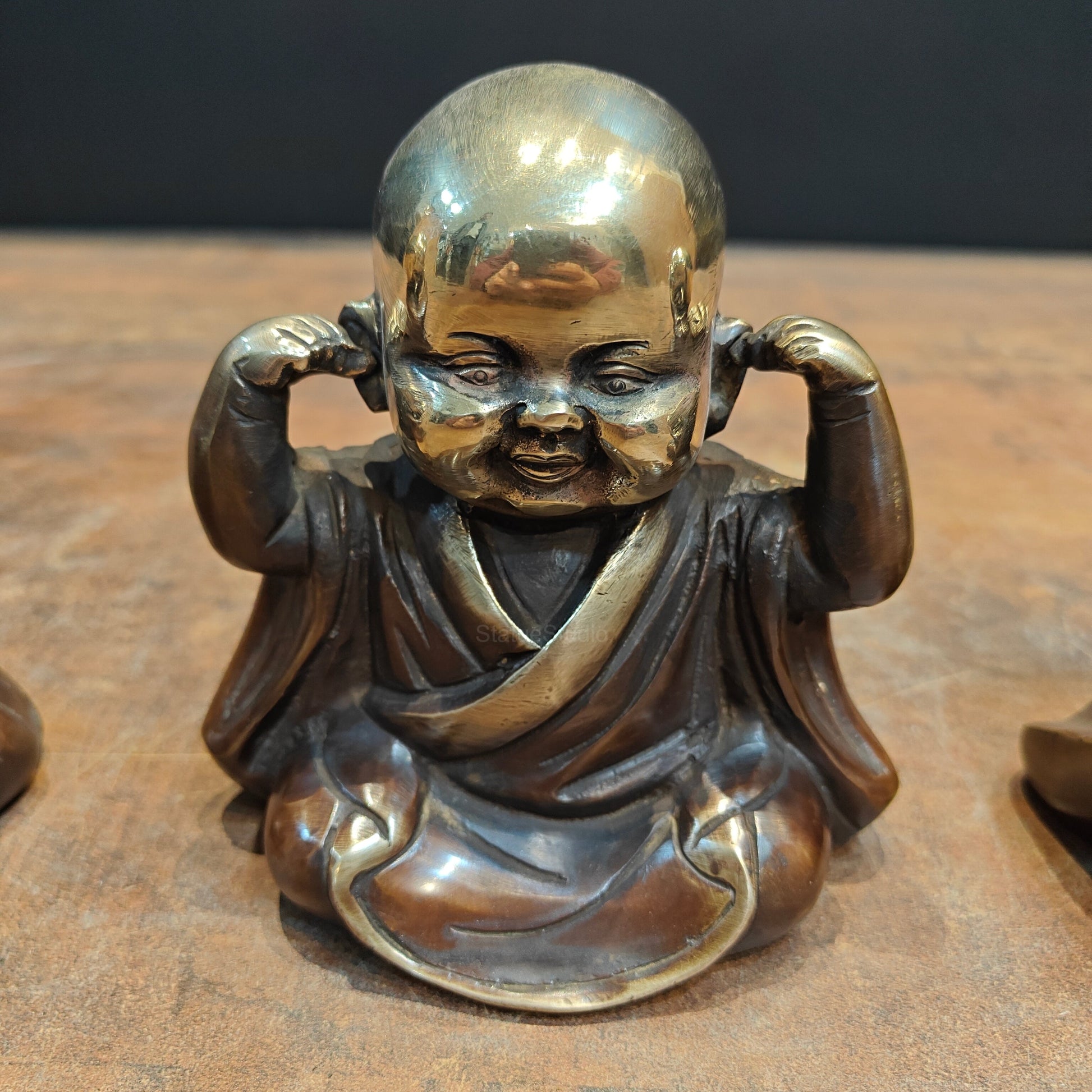 Brass Monks Baby Buddha Statues Set of 3 Wise Figurines 5 Inch - Image 8
