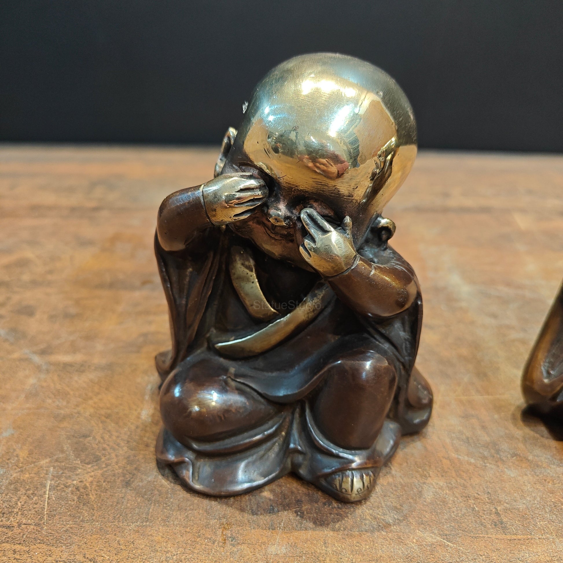 Brass Monks Baby Buddha Statues Set of 3 Wise Figurines 5 Inch - Image 9