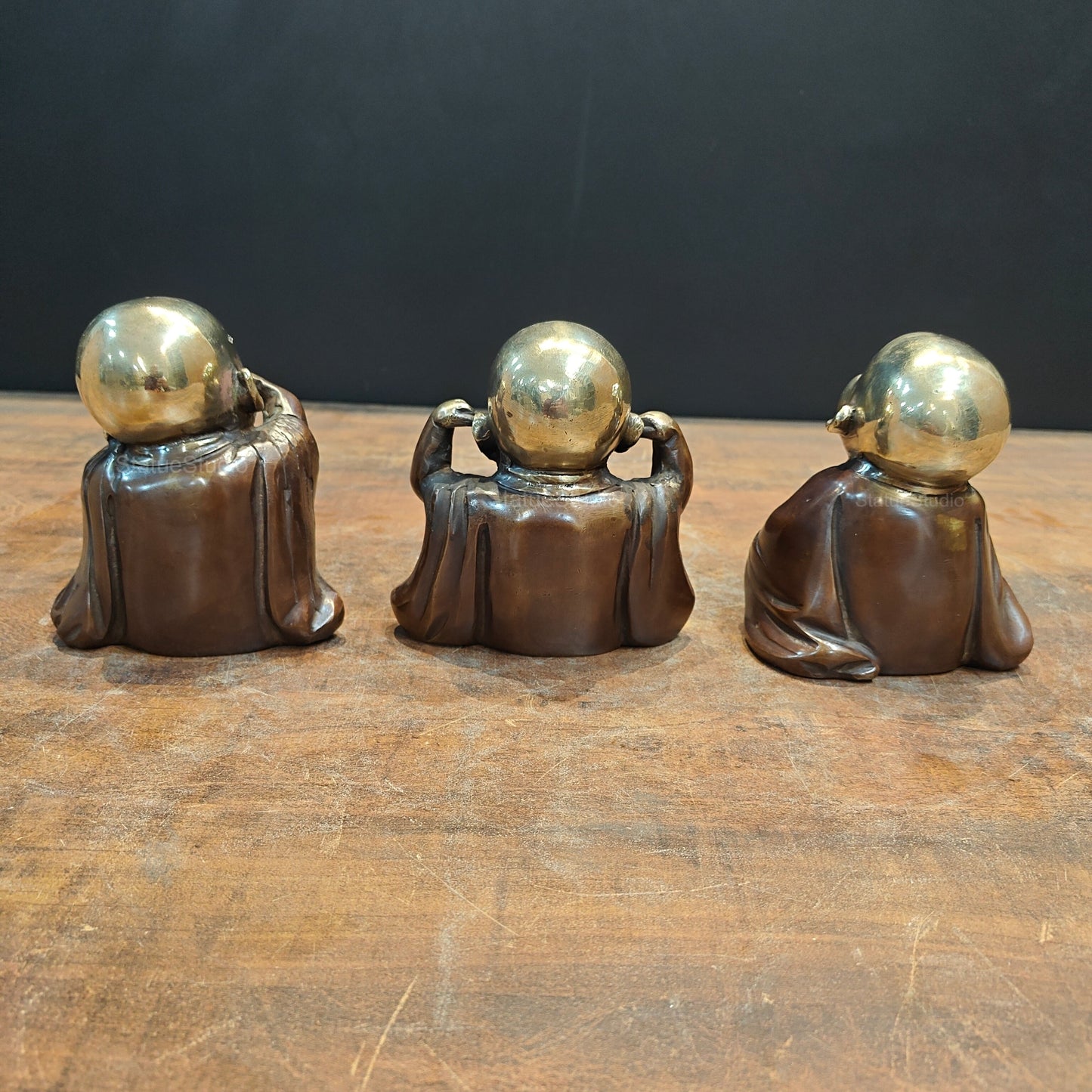 Brass Monks Baby Buddha Statues Set of 3 Wise Figurines 5 Inch