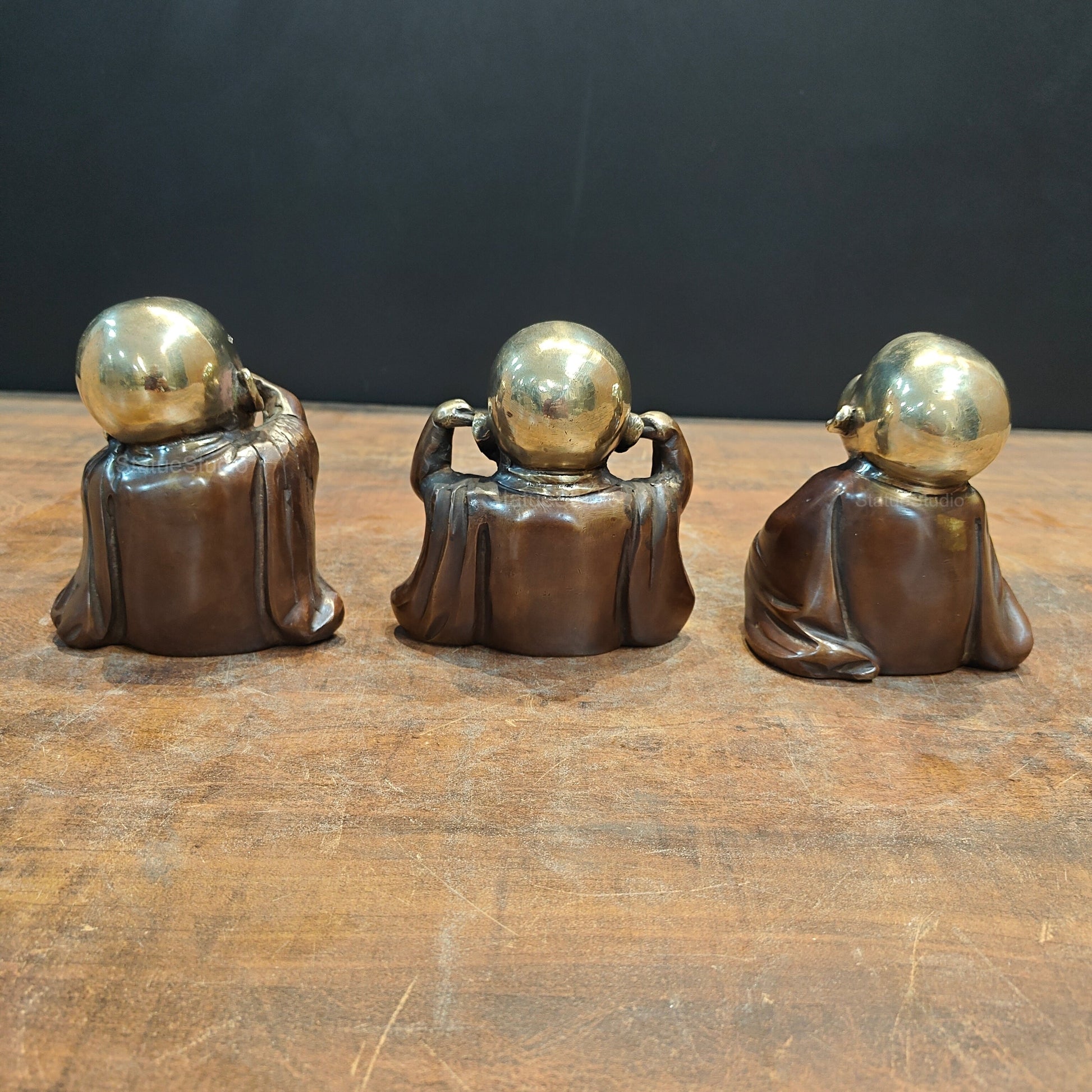 Brass Monks Baby Buddha Statues Set of 3 Wise Figurines 5 Inch - Image 10