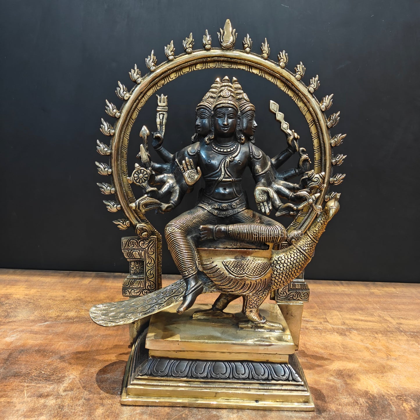 Brass Six Face Kartikeya Murugan Idol Antique Finish 17 Inch