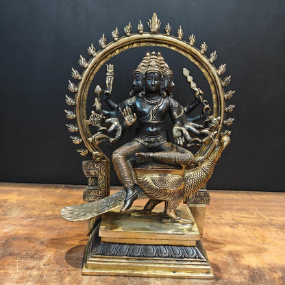 Brass Six Face Kartikeya Murugan Idol Antique Finish 17 Inch by vendor-unknown - Hindu Gods (View 3)