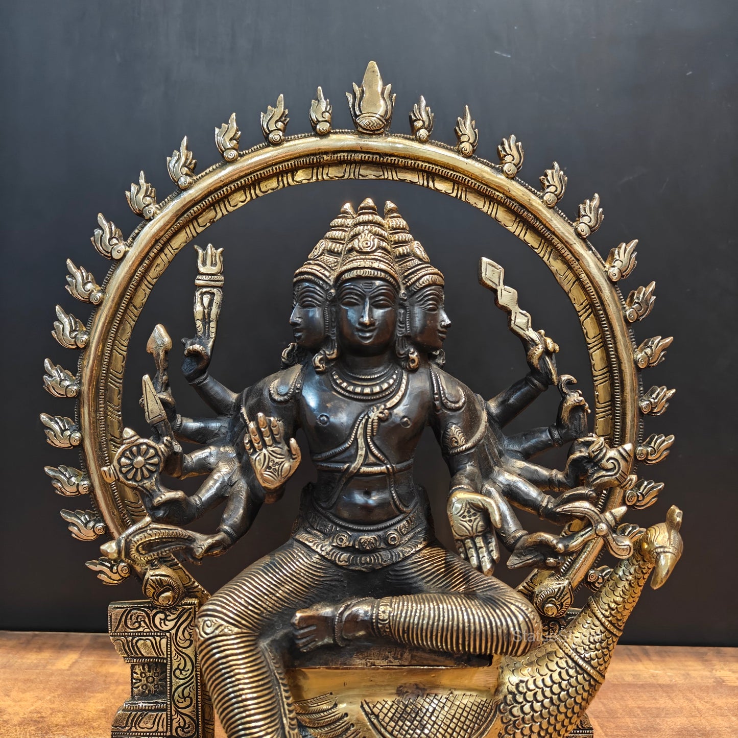 Brass Six Face Kartikeya Murugan Idol Antique Finish 17 Inch