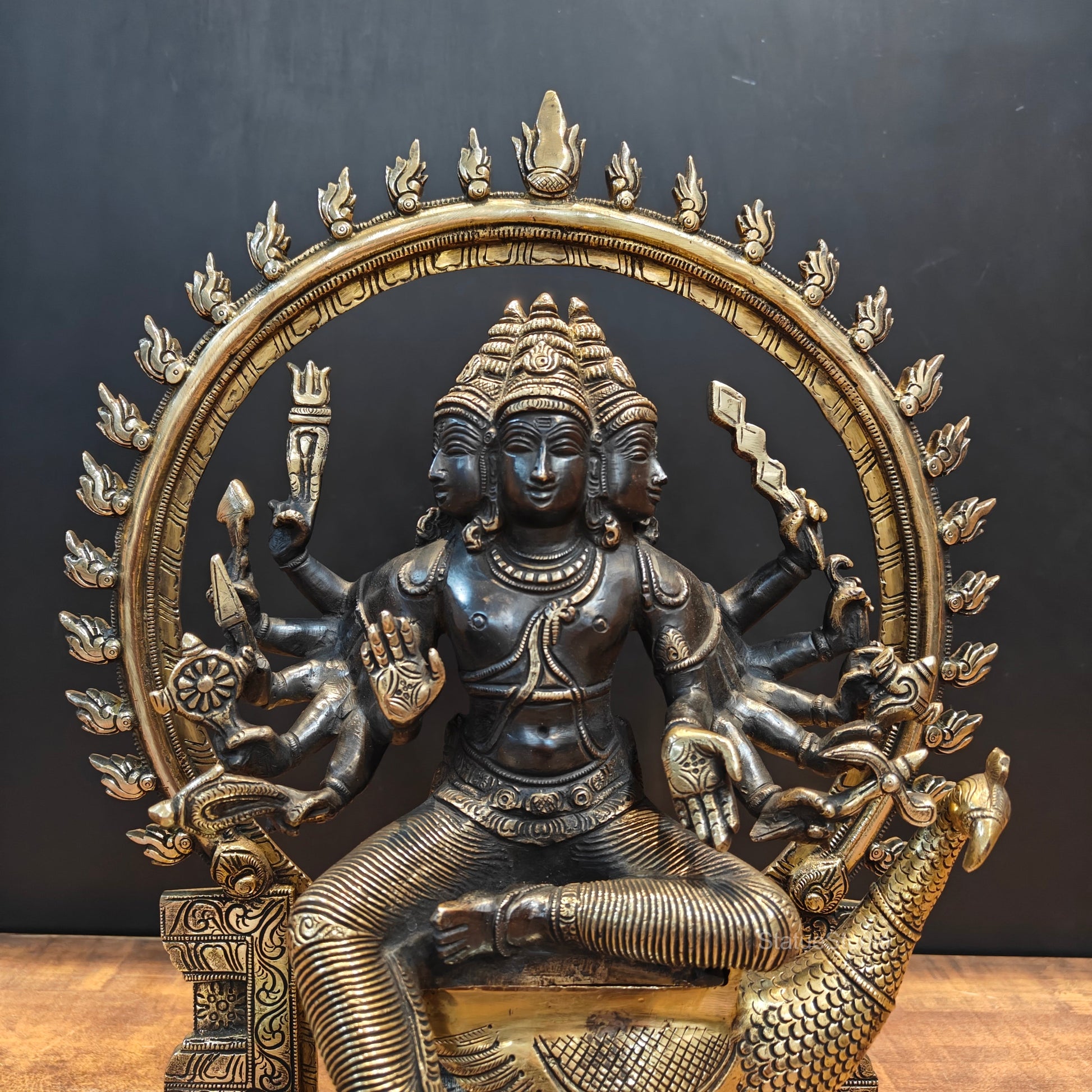 Brass Six Face Kartikeya Murugan Idol Antique Finish 17 Inch - Image 4