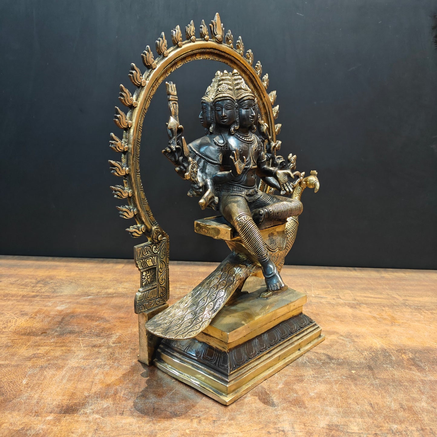 Brass Six Face Kartikeya Murugan Idol Antique Finish 17 Inch
