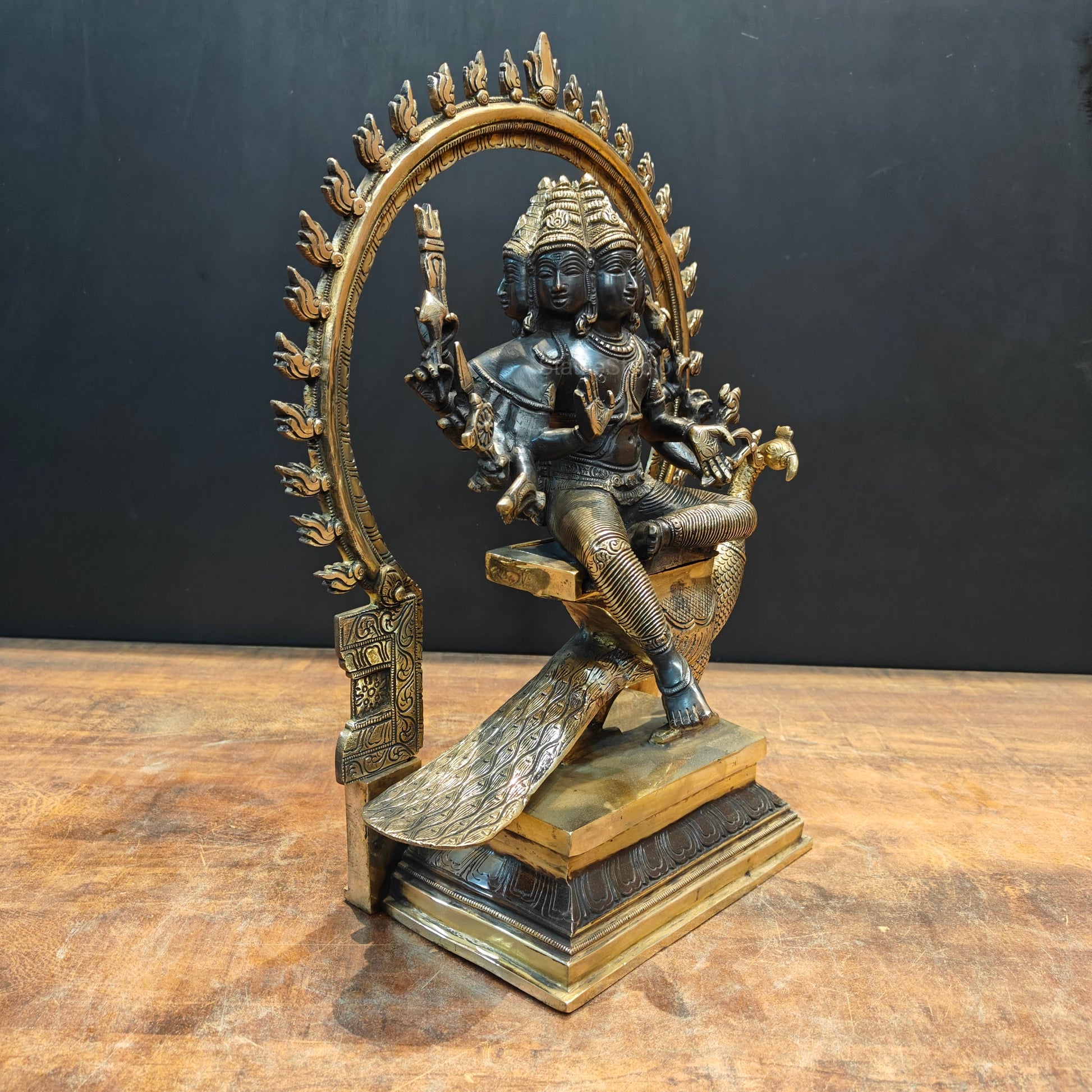 Brass Six Face Kartikeya Murugan Idol Antique Finish 17 Inch - Image 5