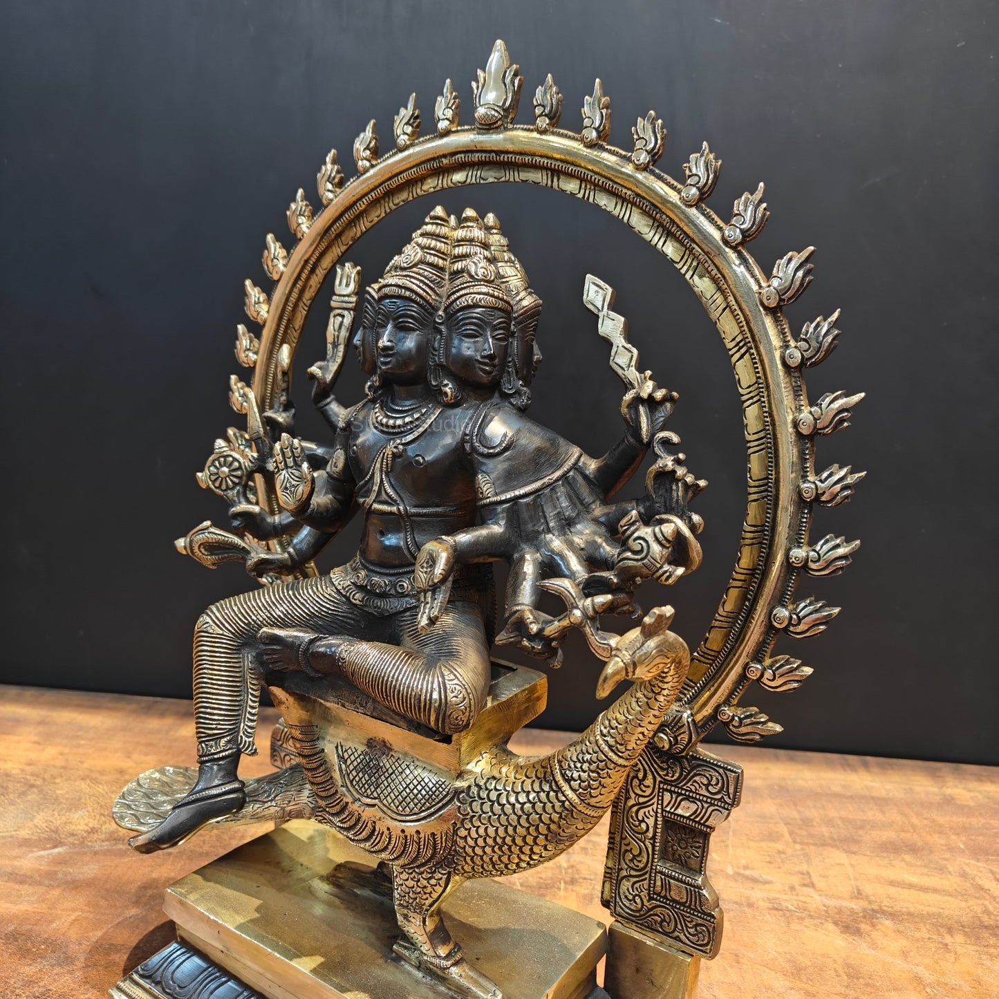 Brass Six Face Kartikeya Murugan Idol Antique Finish 17 Inch