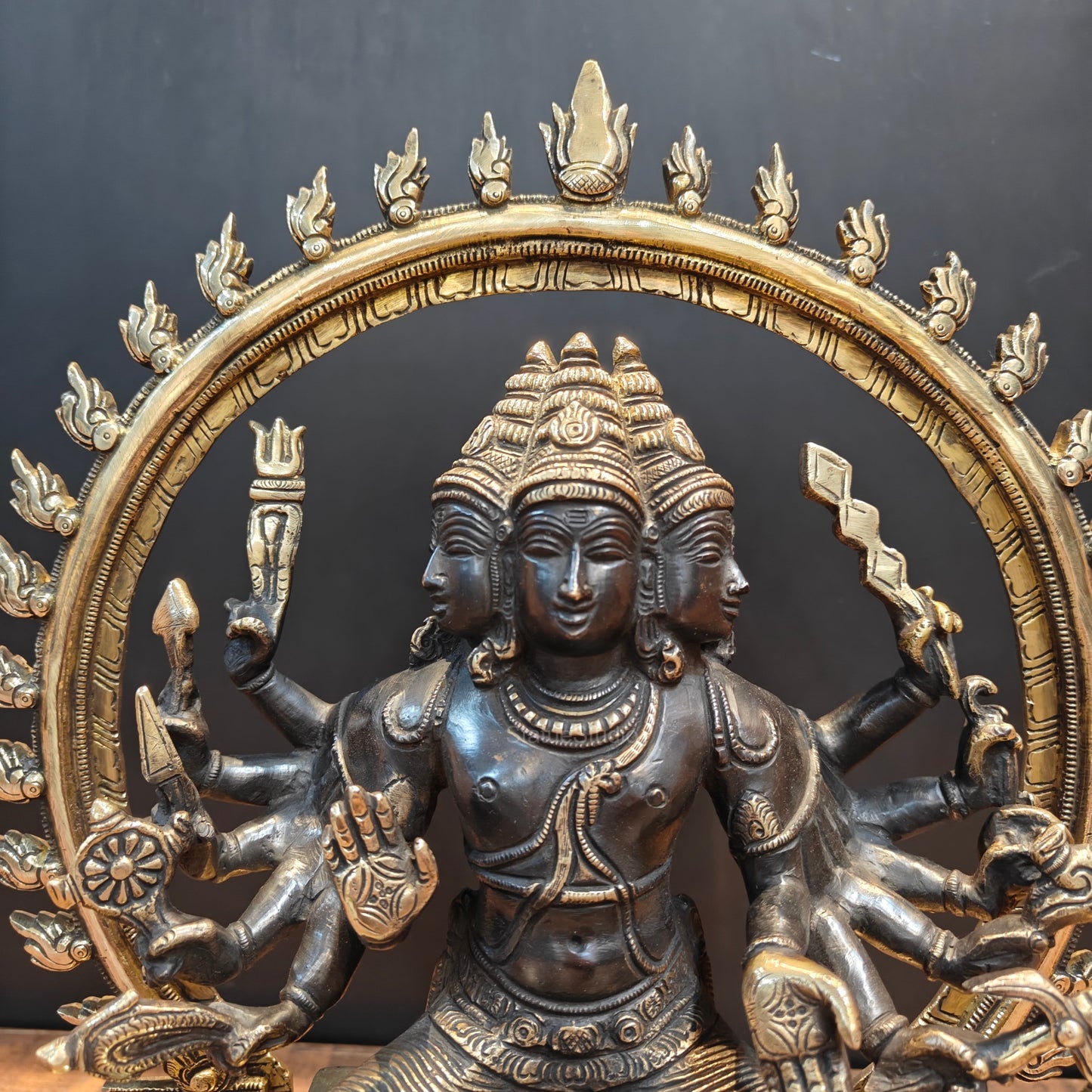 Brass Six Face Kartikeya Murugan Idol Antique Finish 17 Inch