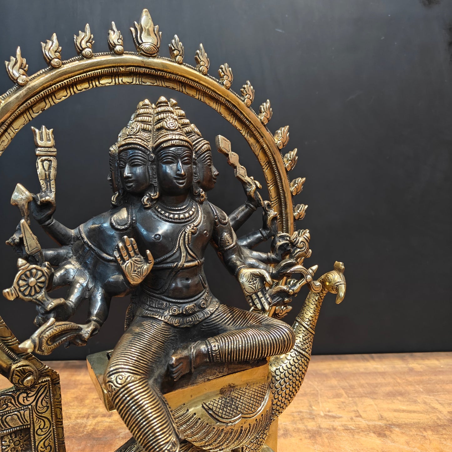 Brass Six Face Kartikeya Murugan Idol Antique Finish 17 Inch