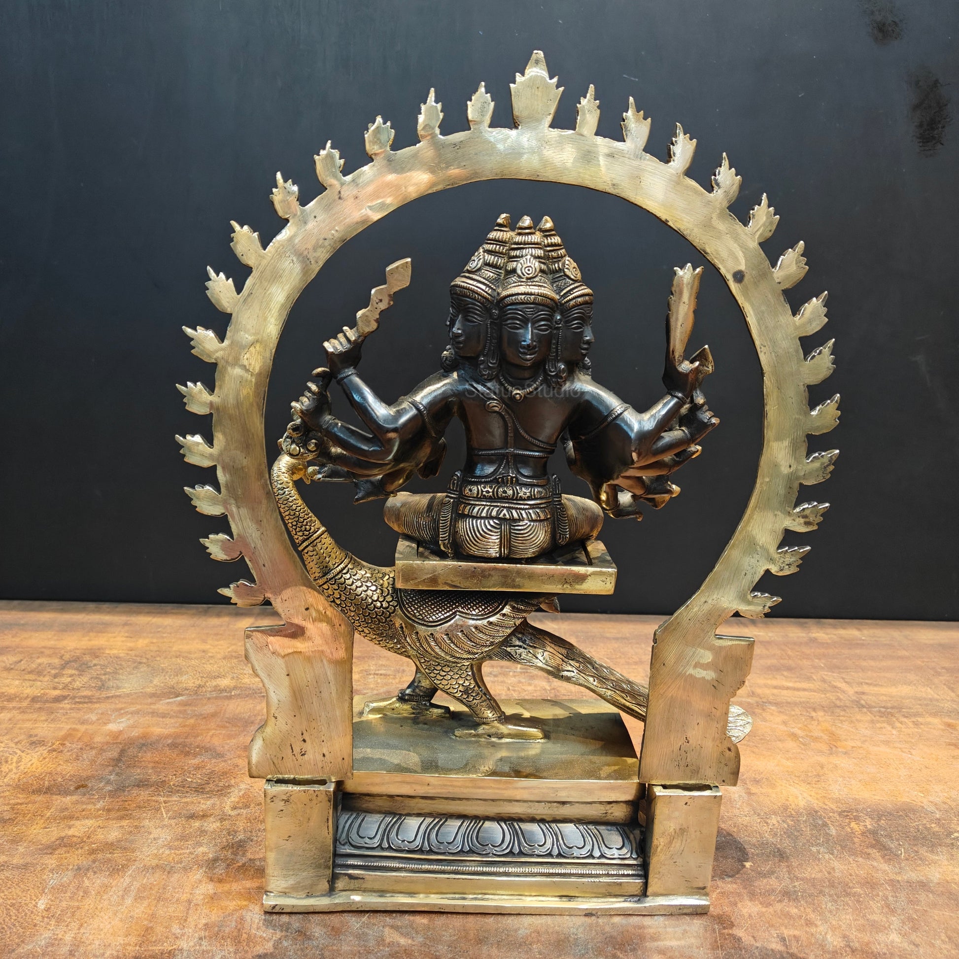 Brass Six Face Kartikeya Murugan Idol Antique Finish 17 Inch - Image 9