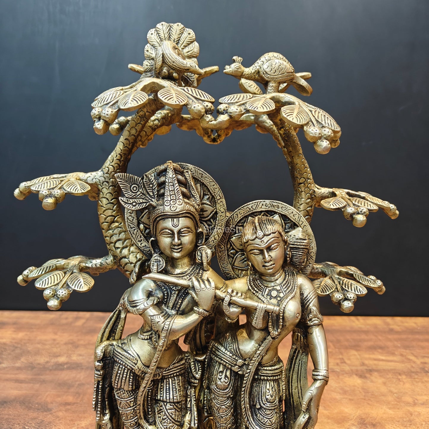Brass Radha Krishna Idols Under Kalpvriksha Tree 17 Inches