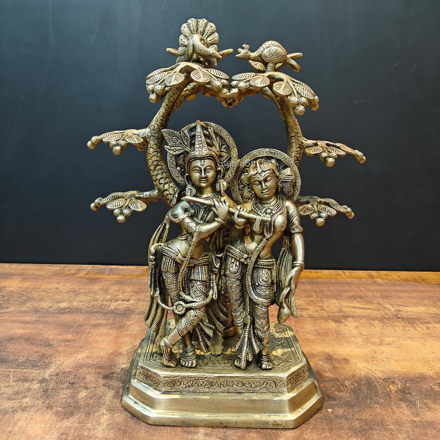 Brass Radha Krishna Idols Under Kalpvriksha Tree 17 Inches