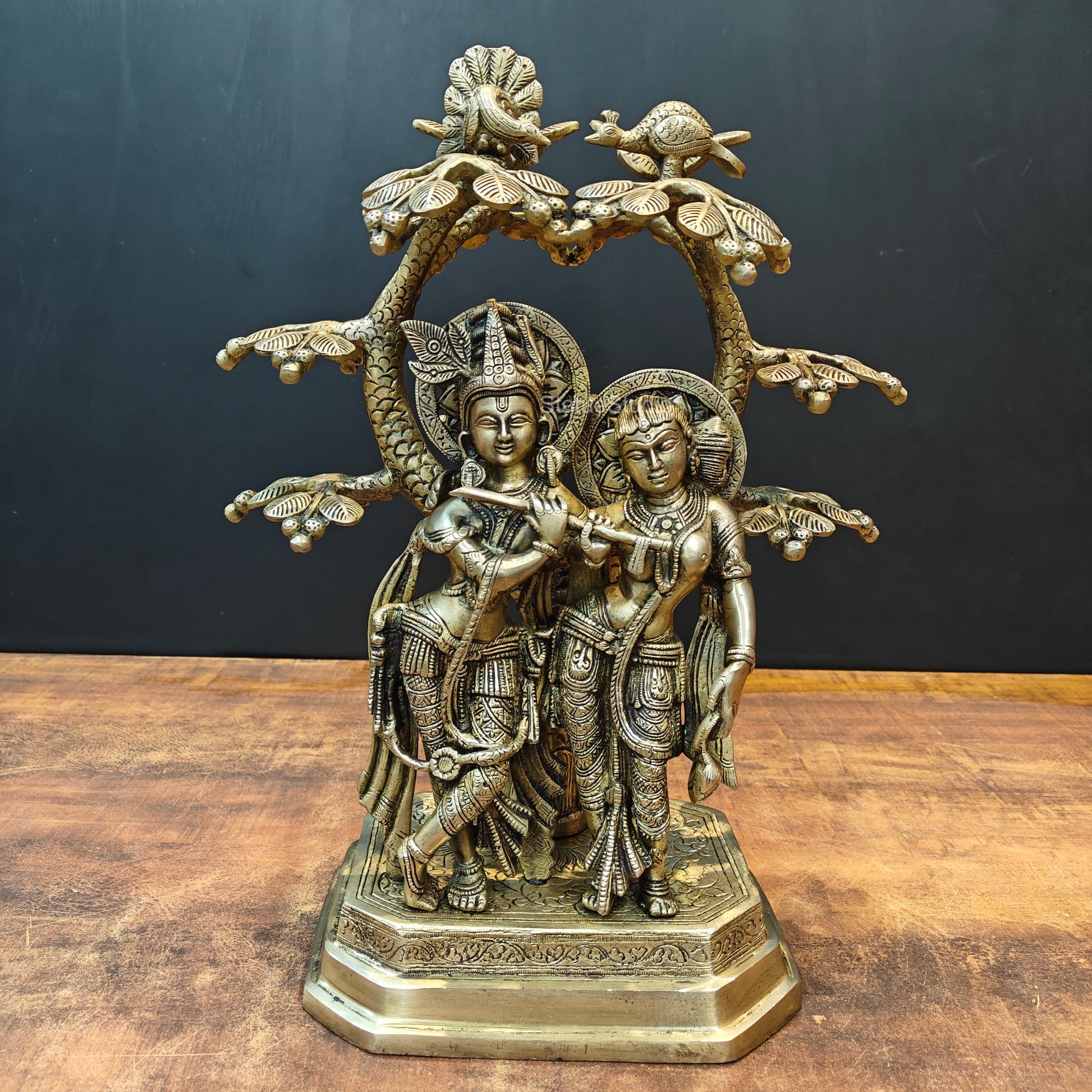Brass Radha Krishna Idols Under Kalpvriksha Tree 17 Inches - Image 3