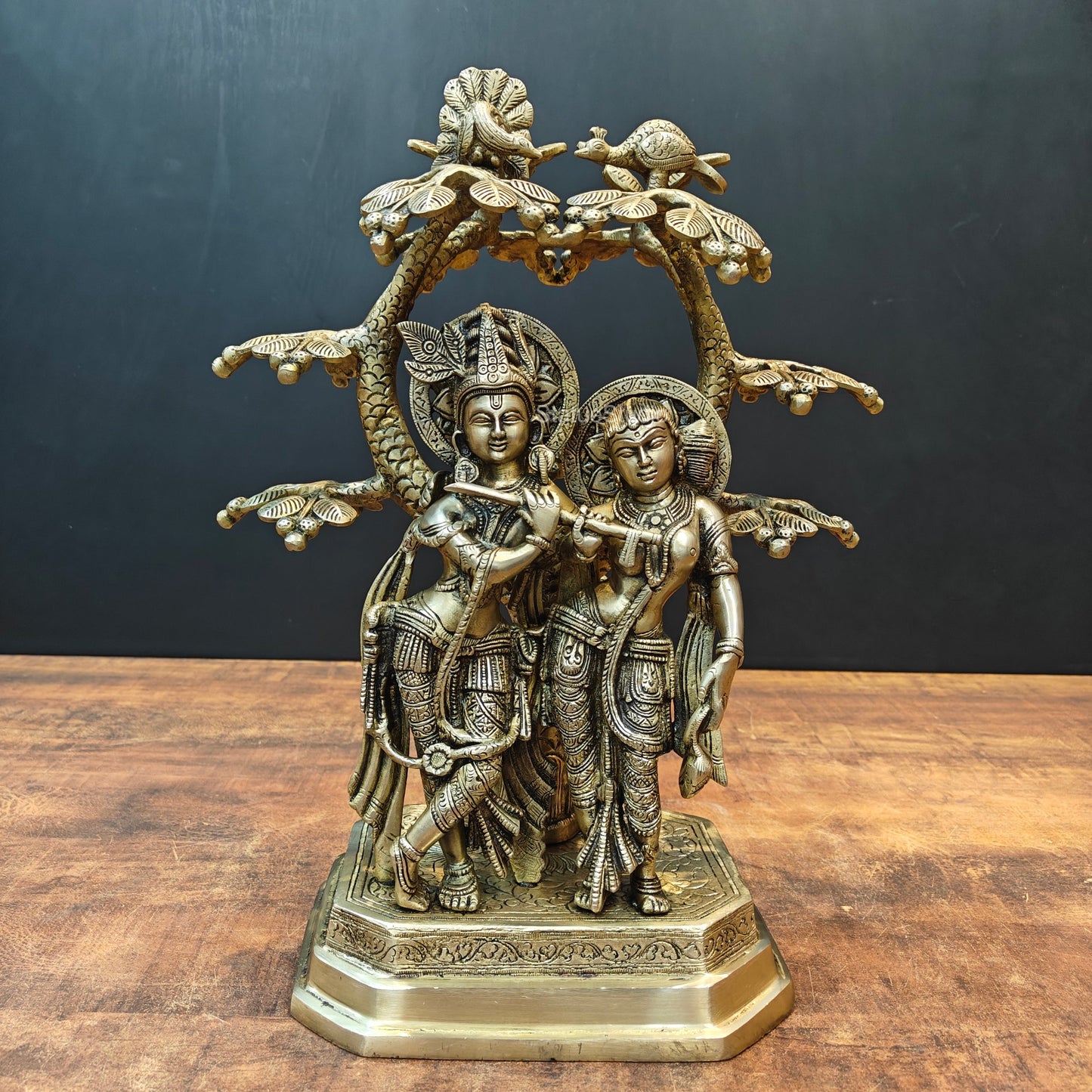 Brass Radha Krishna Idols Under Kalpvriksha Tree 17 Inches