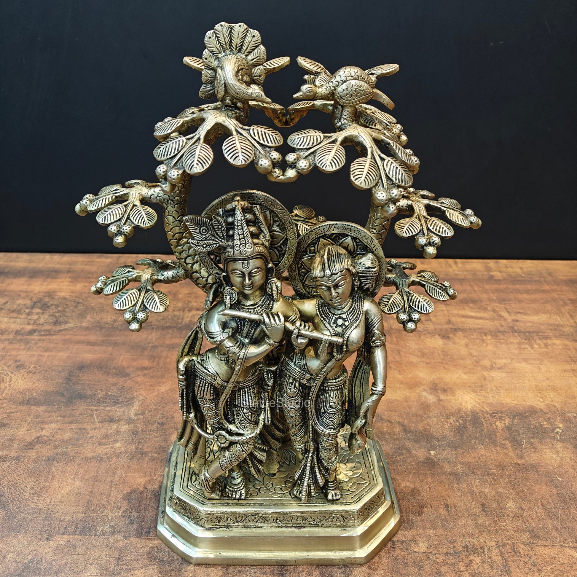 Brass Radha Krishna Idols Under Kalpvriksha Tree 17 Inches - Image 7