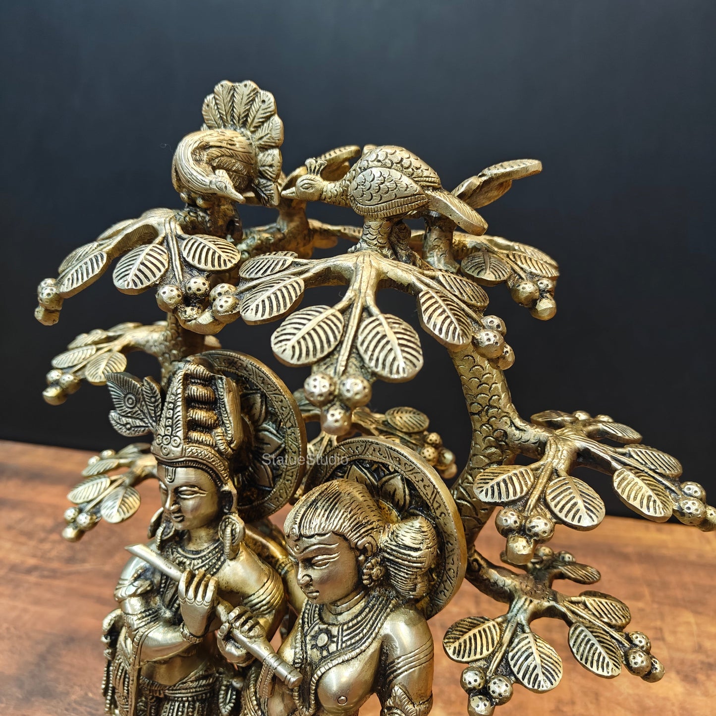 Brass Radha Krishna Idols Under Kalpvriksha Tree 17 Inches