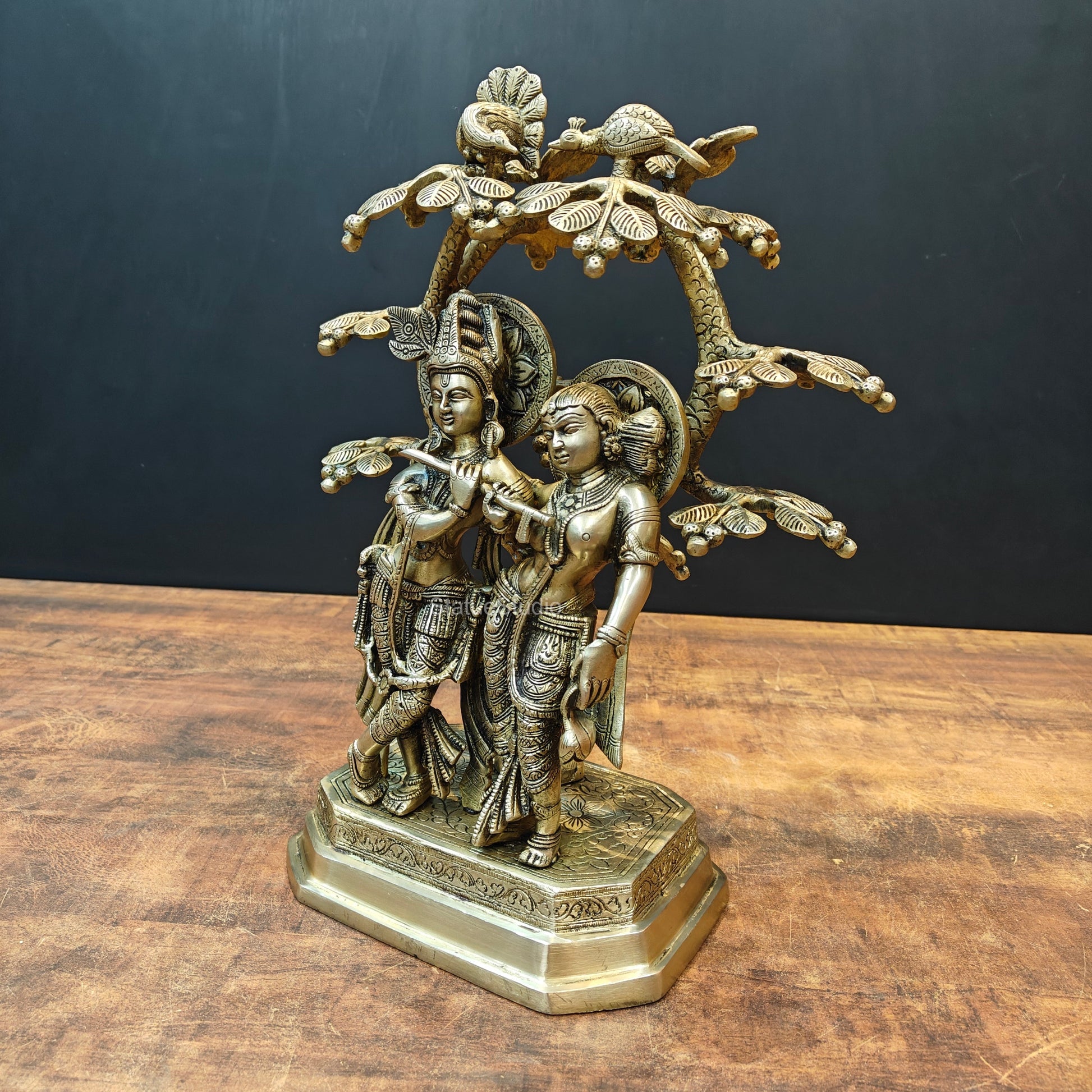 Brass Radha Krishna Idols Under Kalpvriksha Tree 17 Inches - Image 5