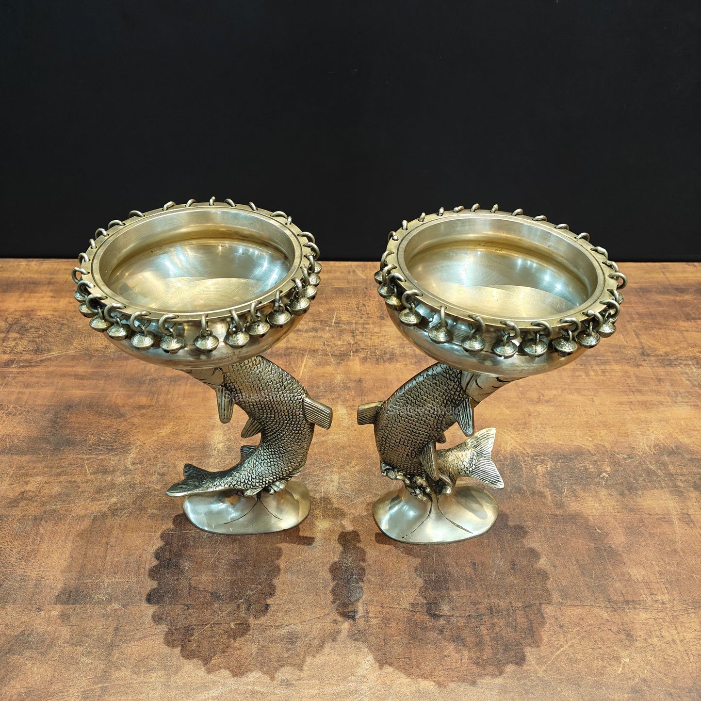 Brass Fish Designer Urli Pair For Home Office Decor 11 Inches