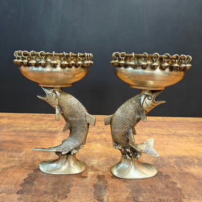 Brass Fish Designer Urli Pair For Home Office Decor 11 Inches by vendor-unknown - Decor (View 3)
