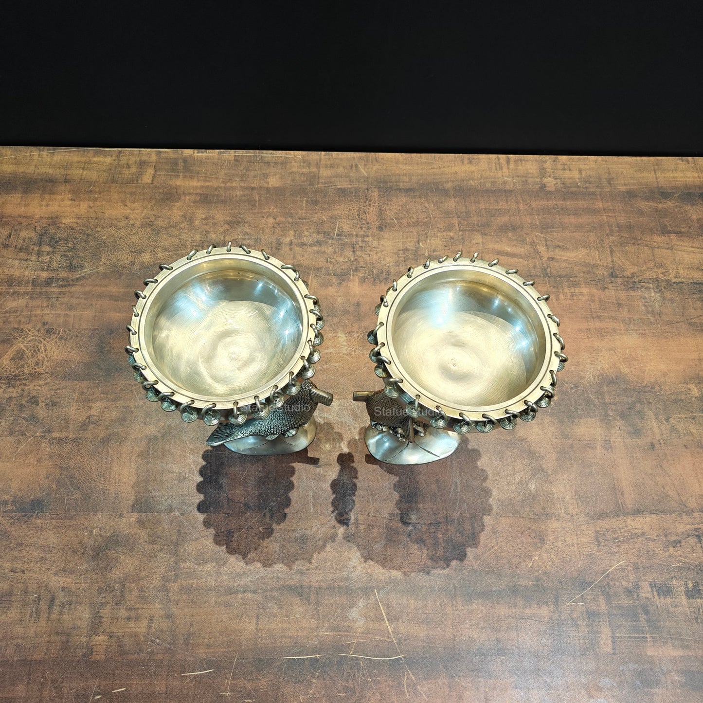 Brass Fish Designer Urli Pair For Home Office Decor 11 Inches