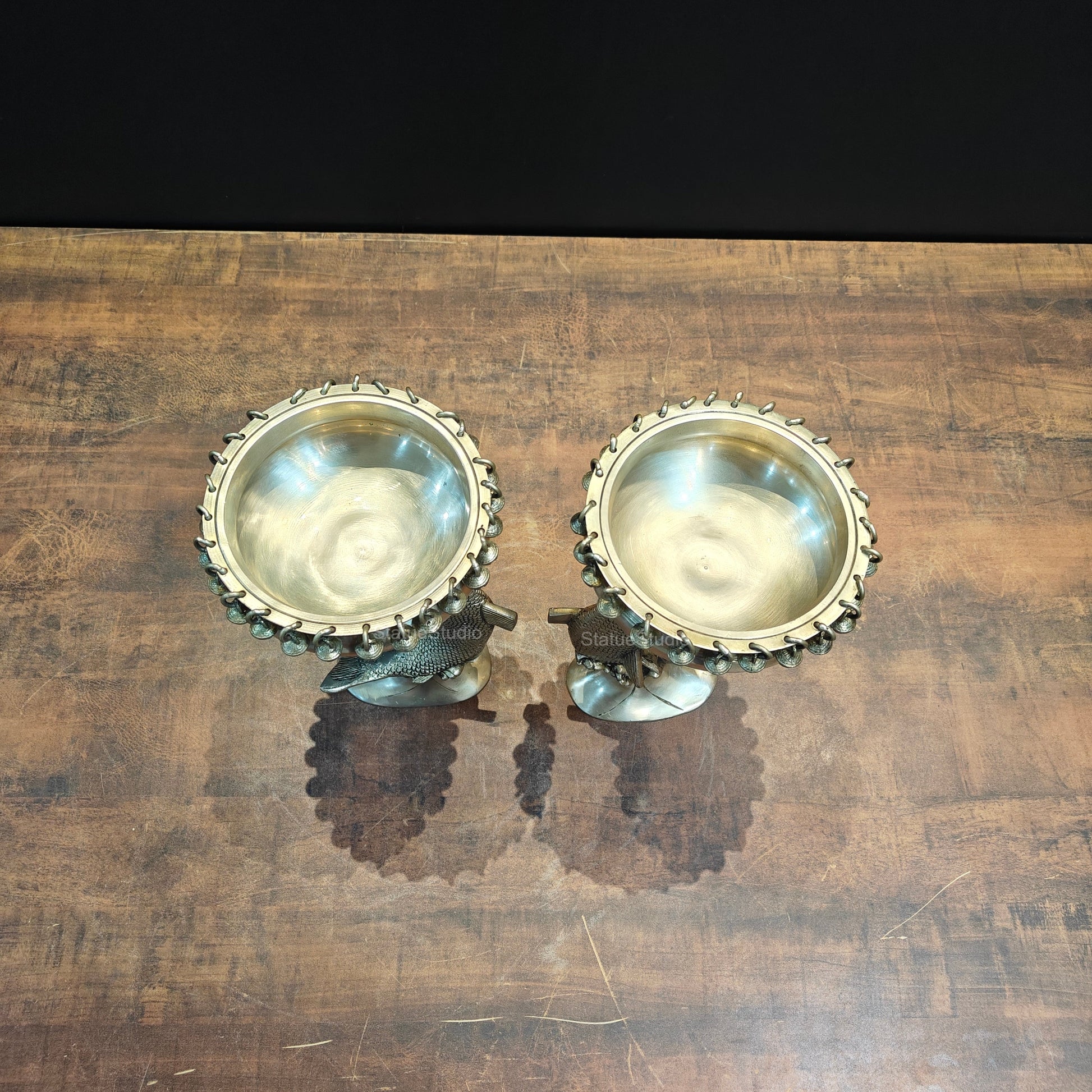 Brass Fish Designer Urli Pair For Home Office Decor 11 Inches - Image 4