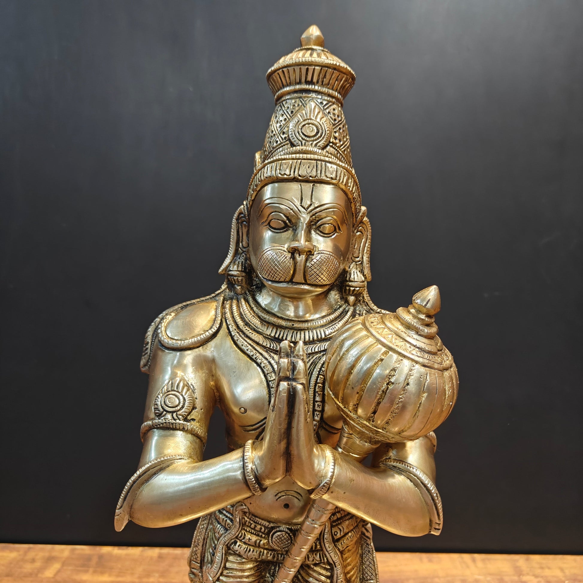 Brass Hanuman Idol Standing In Namaskar Posture 23 Inch - Image 2