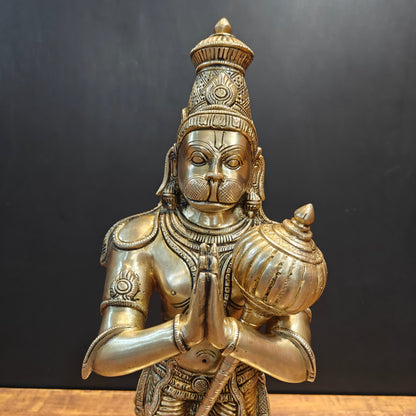 Brass Hanuman Idol Standing In Namaskar Posture 23 Inch by vendor-unknown - Hindu Gods (View 2)