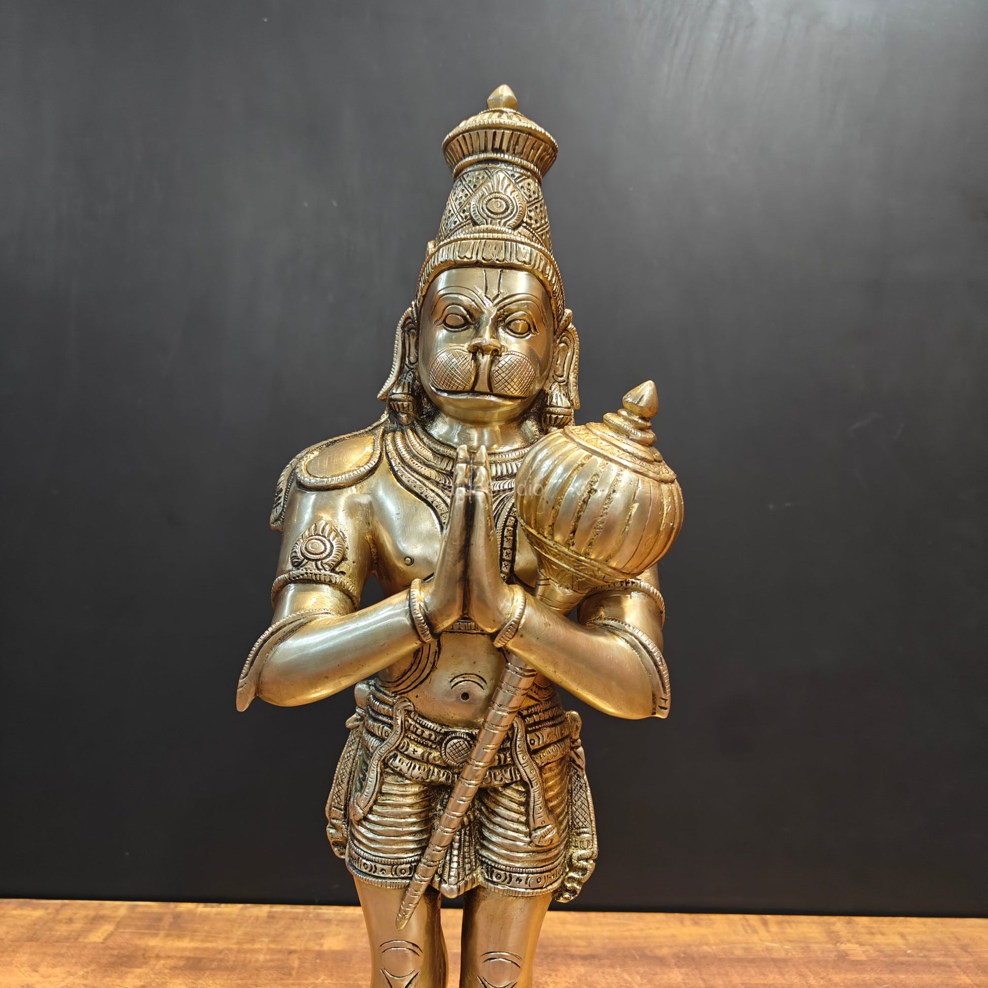 Brass Hanuman Idol Standing In Namaskar Posture 23 Inch - Image 4