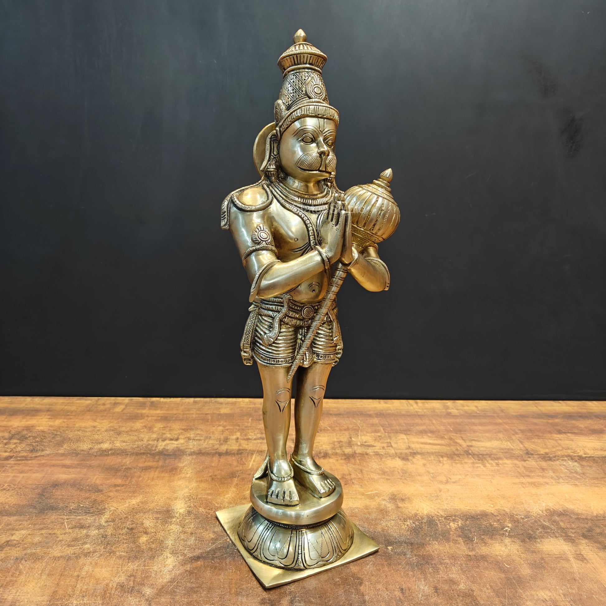 Brass Hanuman Idol Standing In Namaskar Posture 23 Inch - Image 6