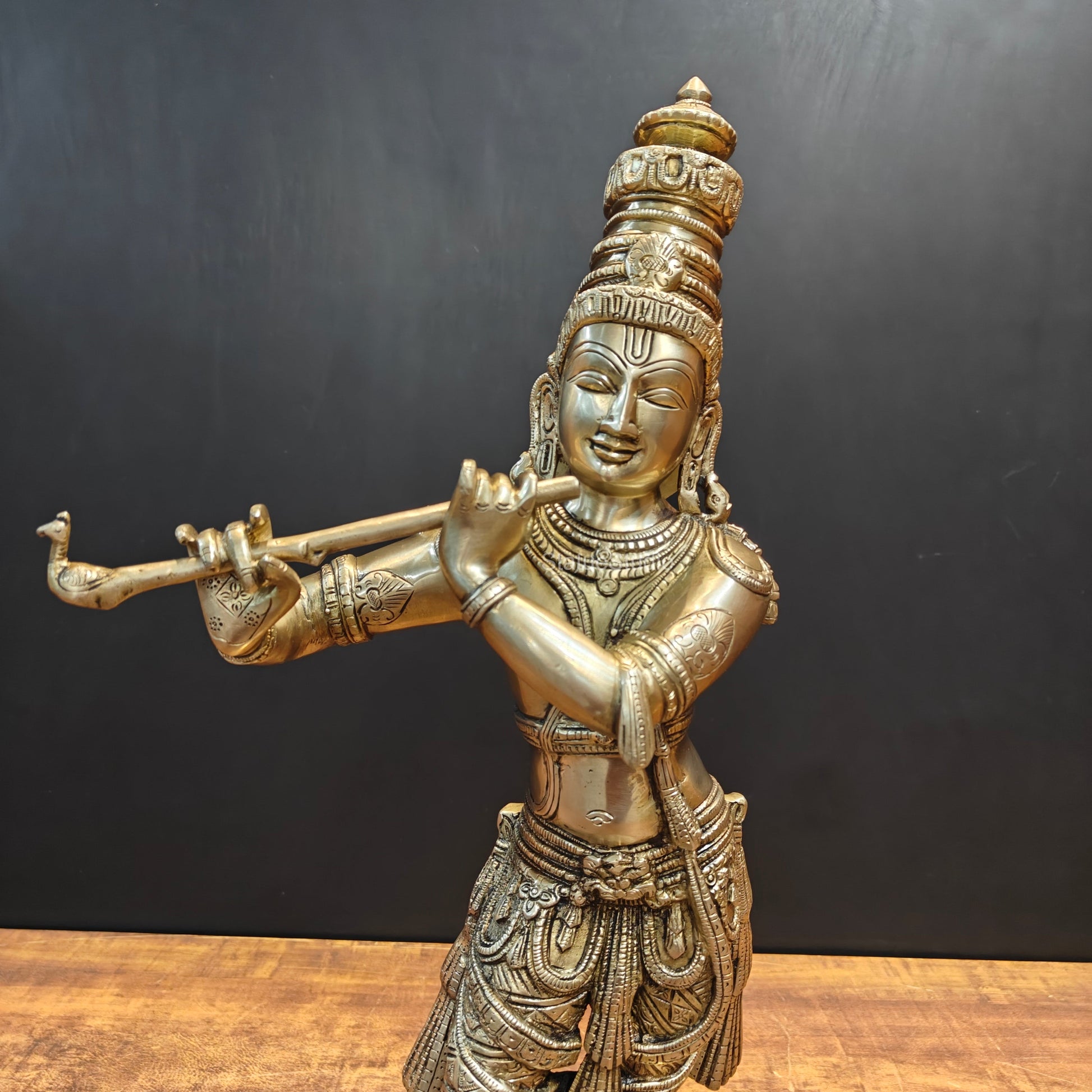 Brass Fine Standing Krishna Idol For Home Decor 2 Feet - Image 2
