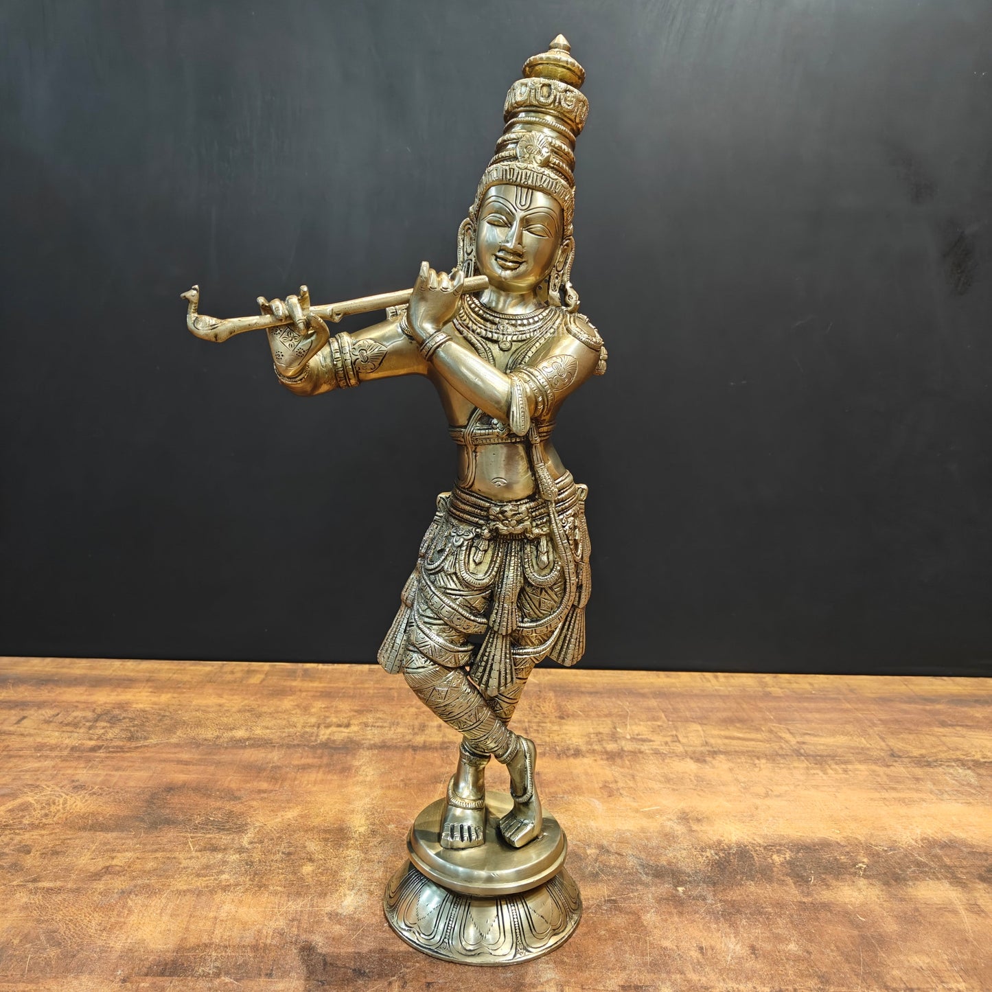 Brass Fine Standing Krishna Idol For Home Decor 2 Feet