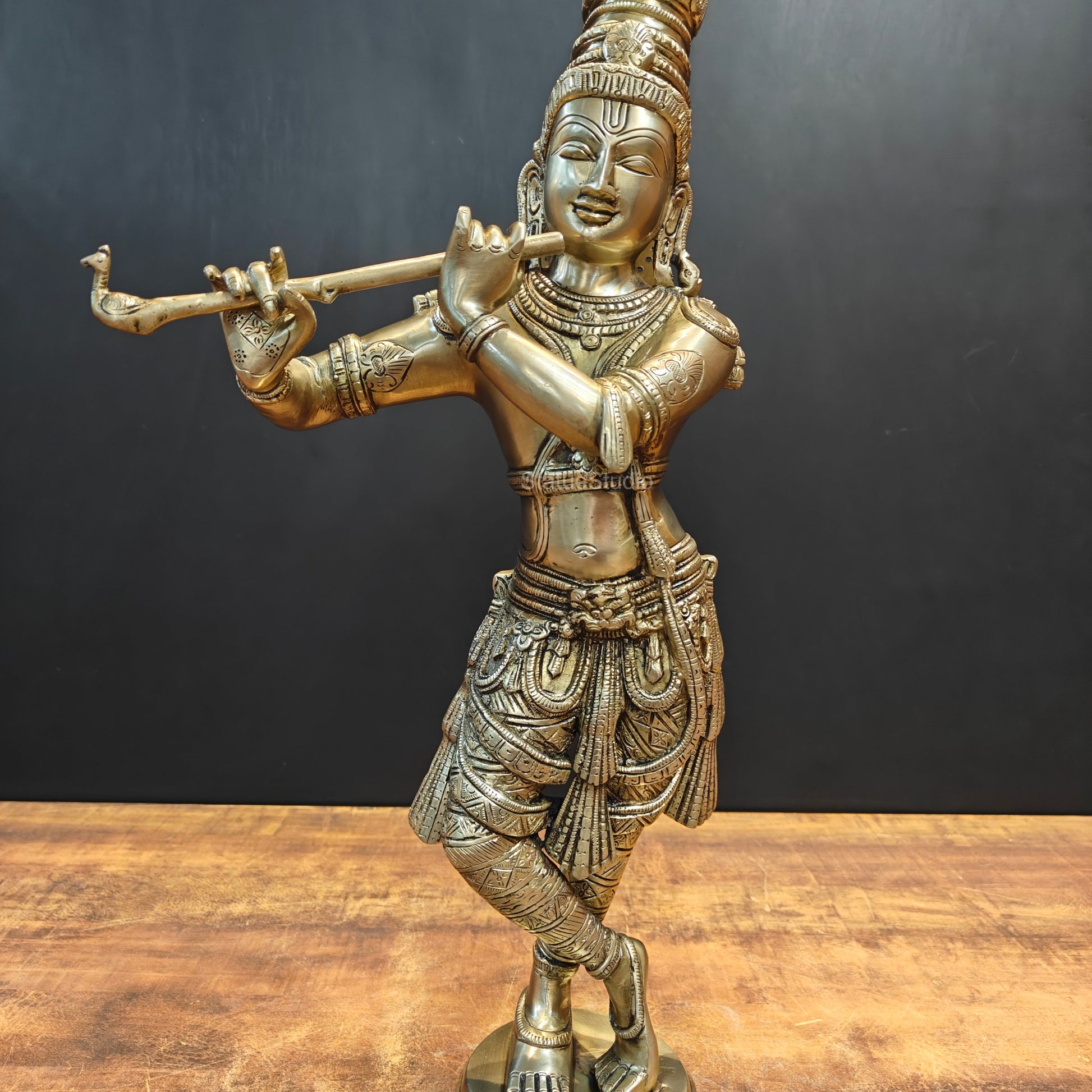 Brass Fine Standing Krishna Idol For Home Decor 2 Feet - Image 5