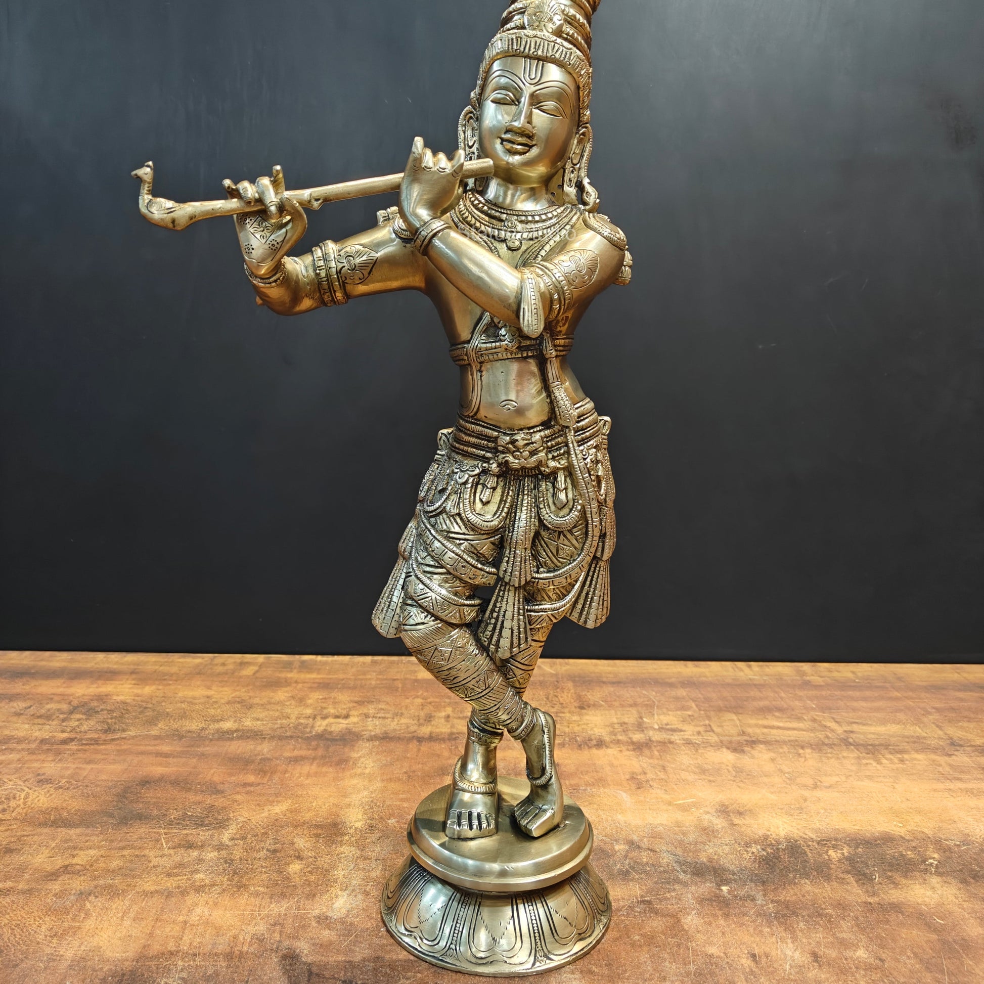 Brass Fine Standing Krishna Idol For Home Decor 2 Feet - Image 6