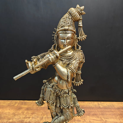 Brass Tribhanga Krishna Statue 2 Feet by vendor-unknown - Hindu Gods (View 2)