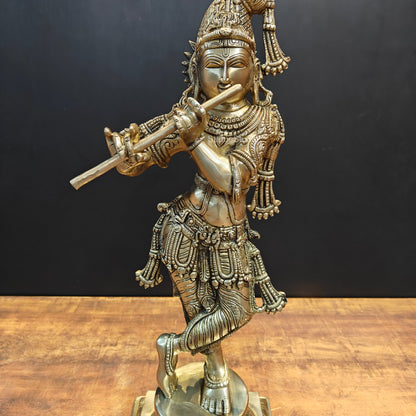 Brass Tribhanga Krishna Statue 2 Feet by vendor-unknown - Hindu Gods (View 4)