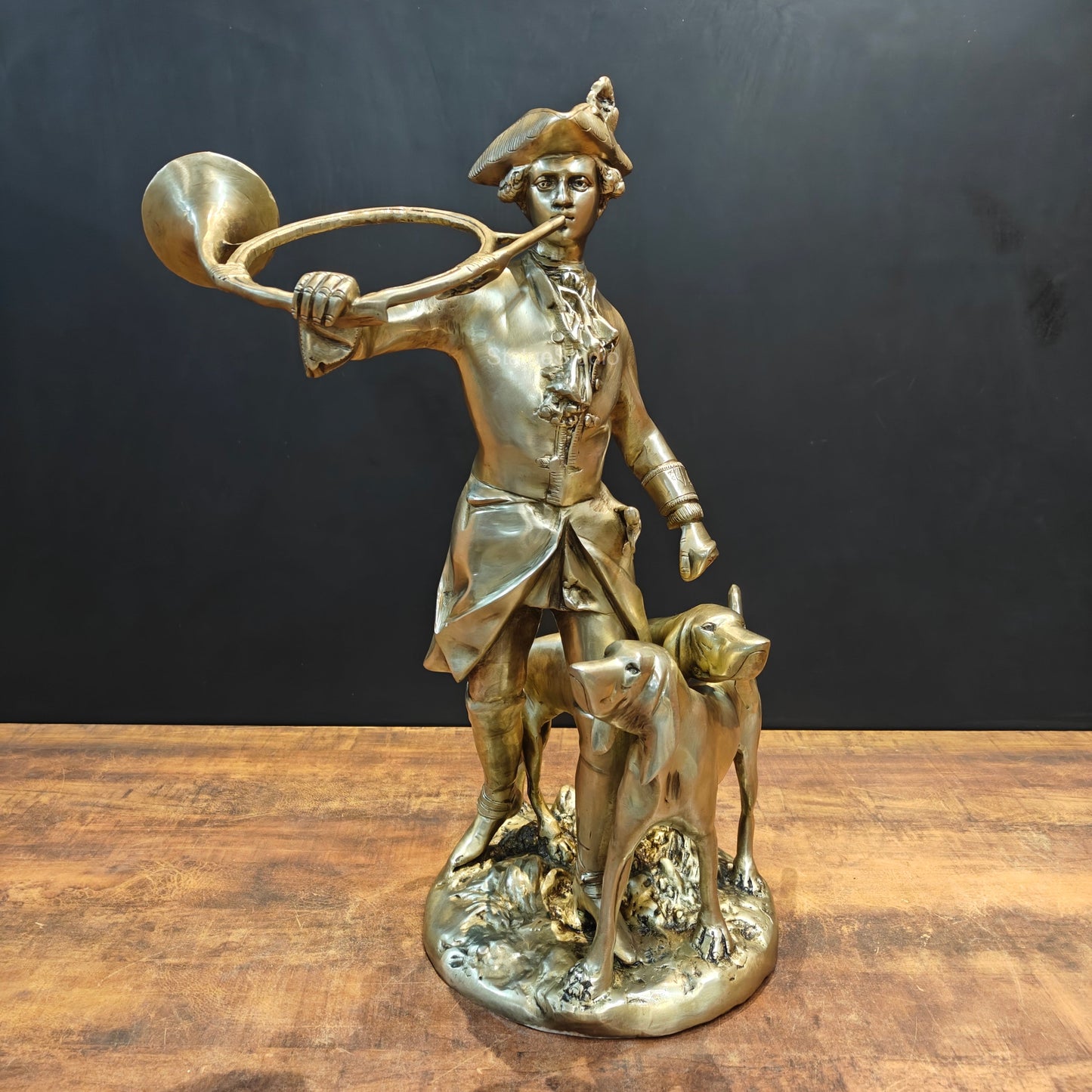 Brass French Huntsman Statue With Hounds 27 Inches