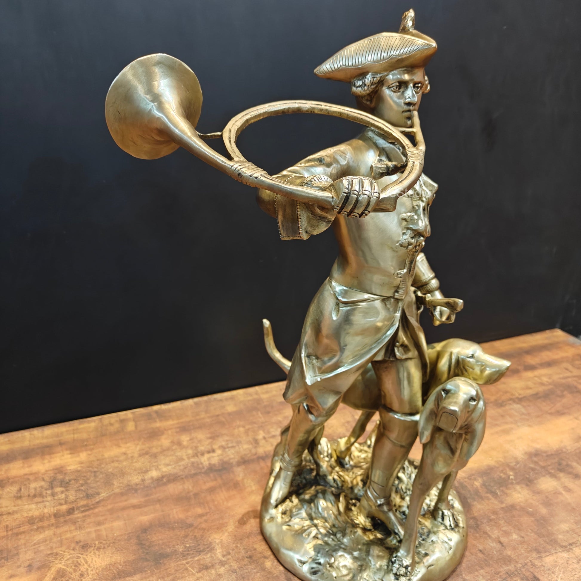 Brass French Huntsman Statue With Hounds 27 Inches - Image 5