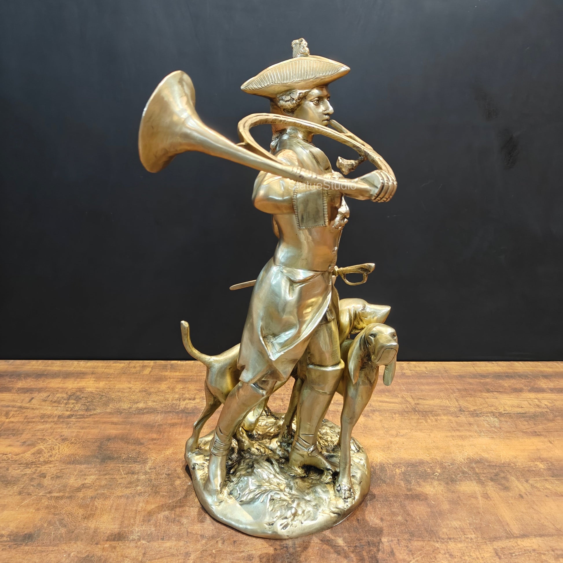 Brass French Huntsman Statue With Hounds 27 Inches - Image 6